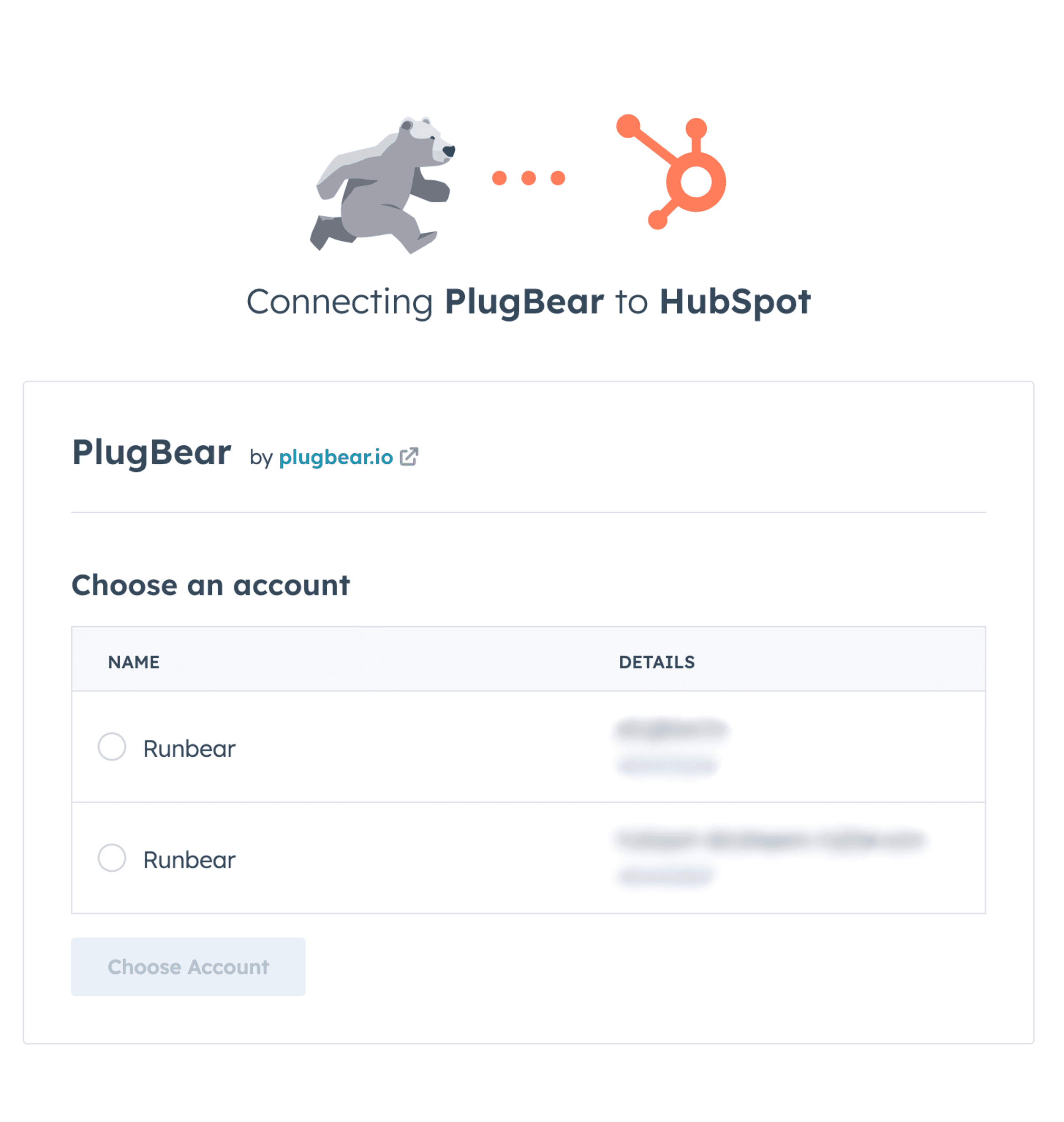 HubSpot account selection