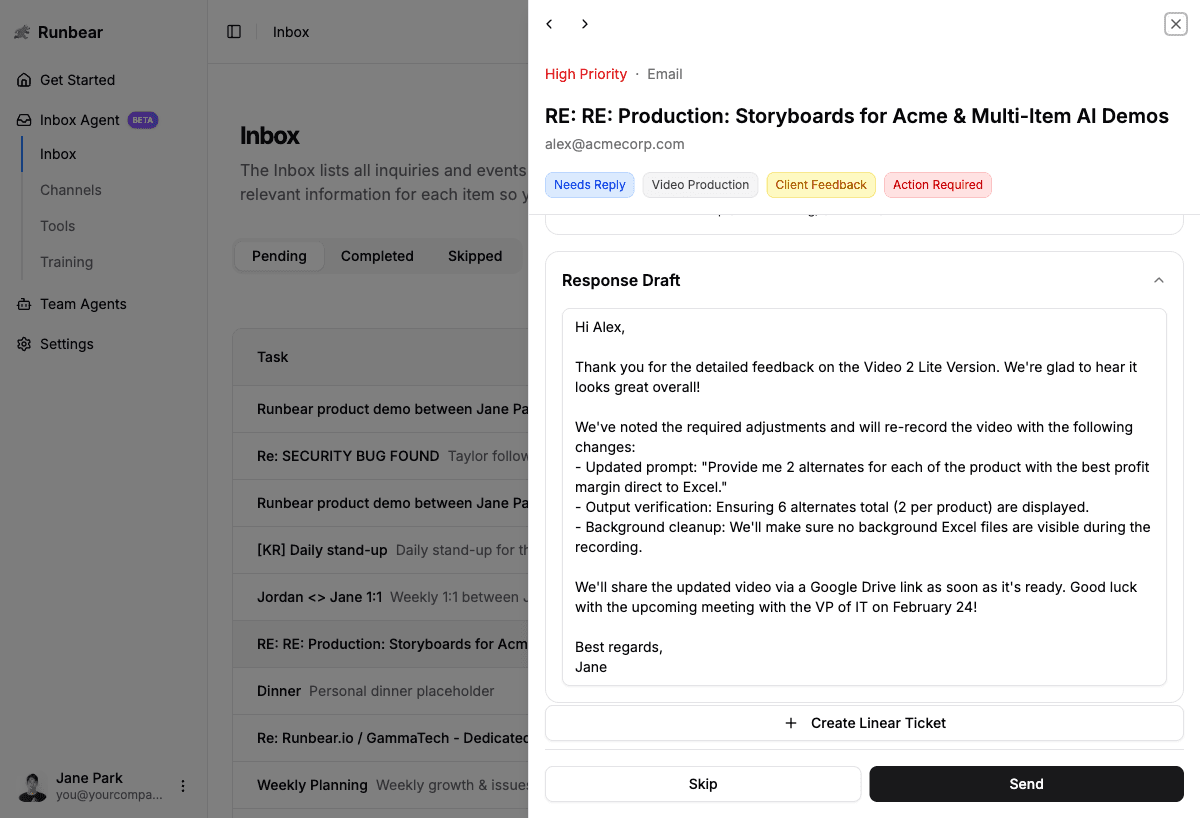 Email draft suggestion