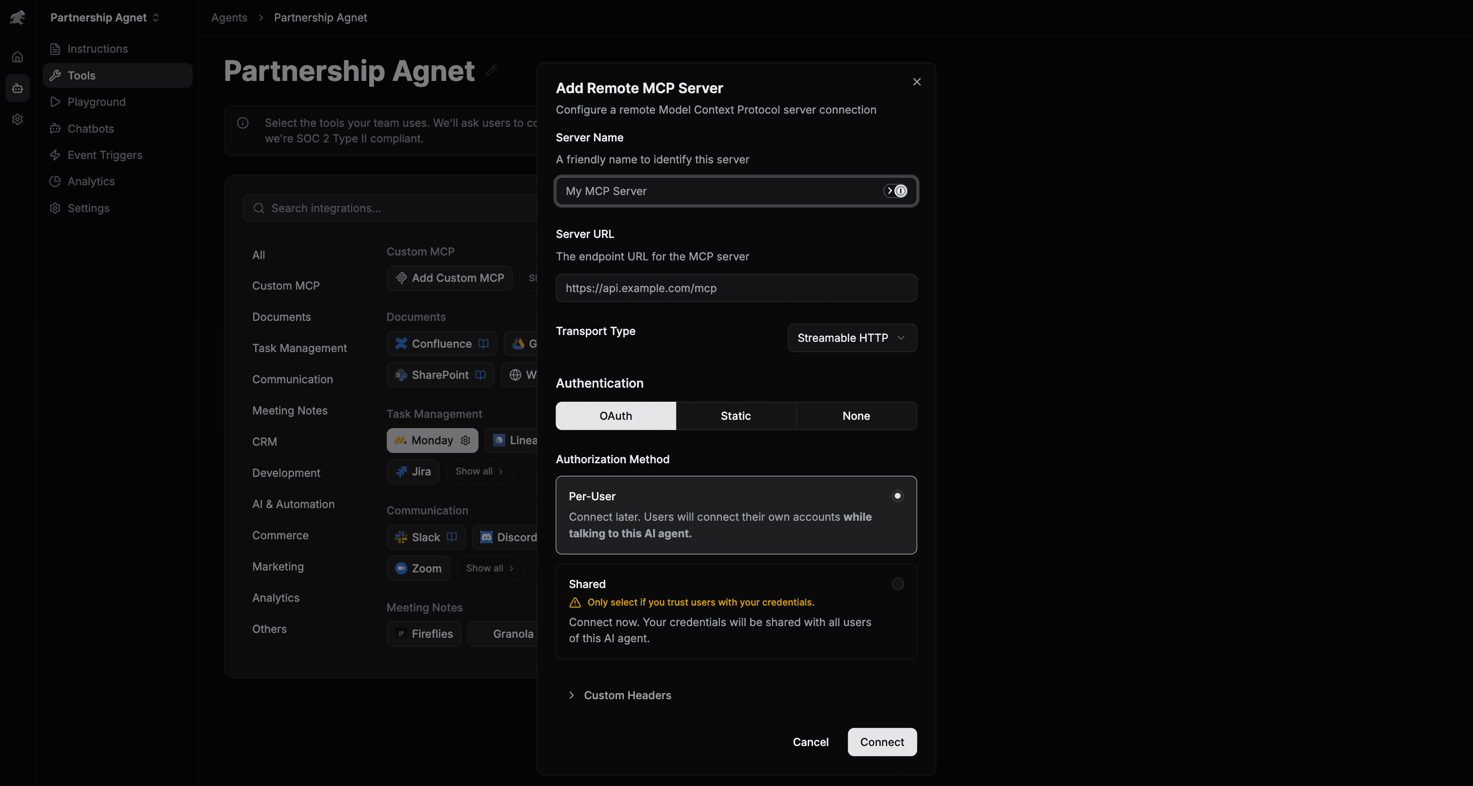 Add Remote MCP Server dialog