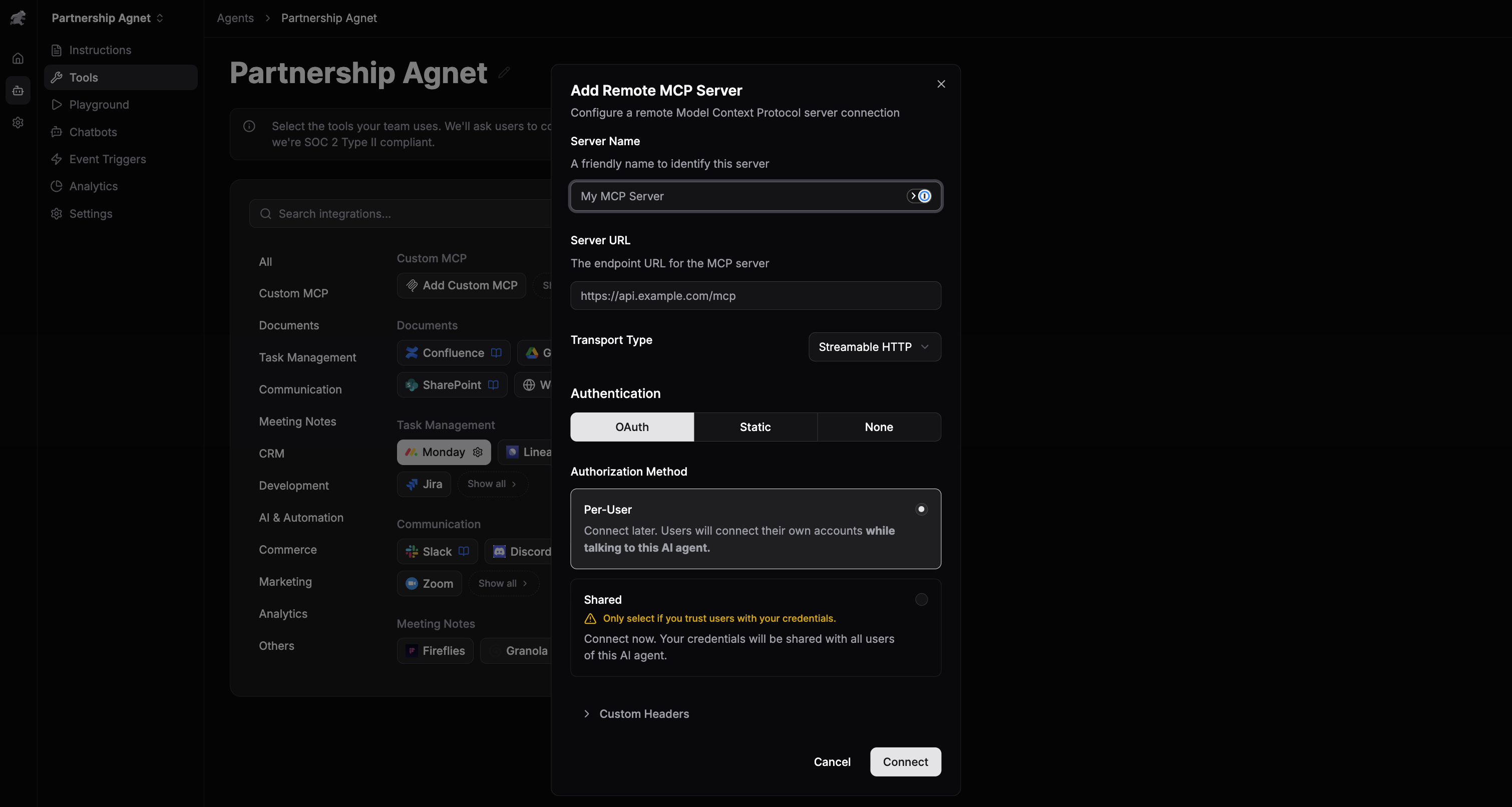 Add Remote MCP Server dialog